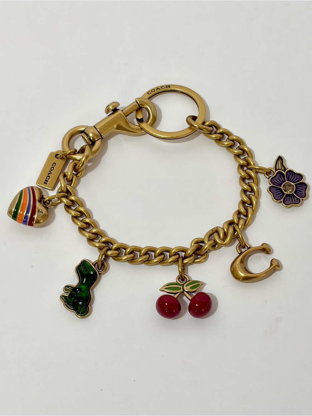 Coach Gold-Tone Motif Chain Enamel Bag Charm - Picture 3 of 6